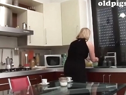 Gardener seduced by mature blonde for a great fuck in the kitchen