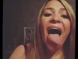 Horny milf shows long tongue and throat