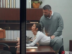 Dark-haired mature with huge melons shagged by her boss